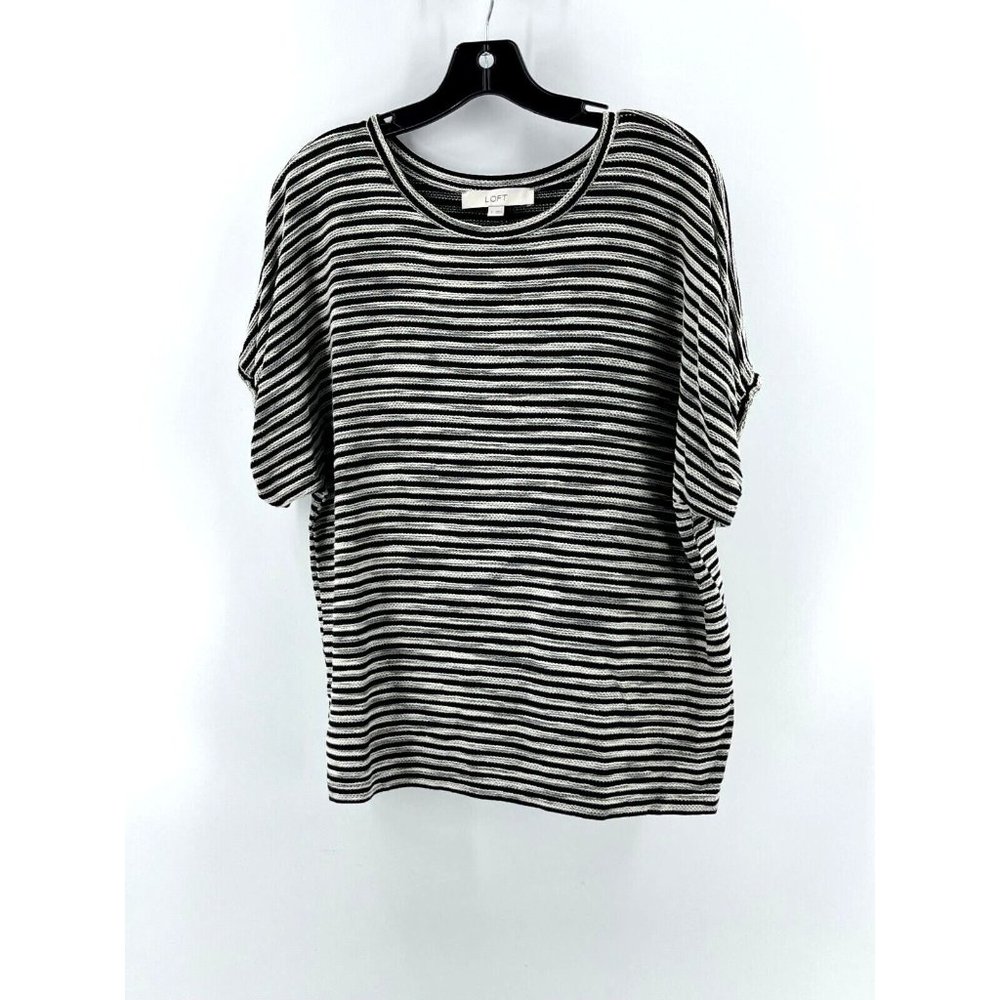 Ann Taylor LOFT Women's Short Sleeve Black White Striped Shirt Top Size Small